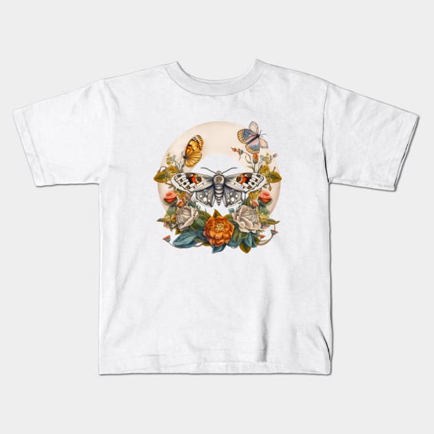 Beautiful moth with flowers Kids T-Shirt by FancyPen